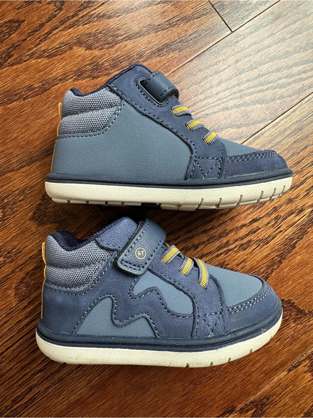 NWOT Stride Rite Ames Navy and Gray Boot/Sneakers with Yellow Accent